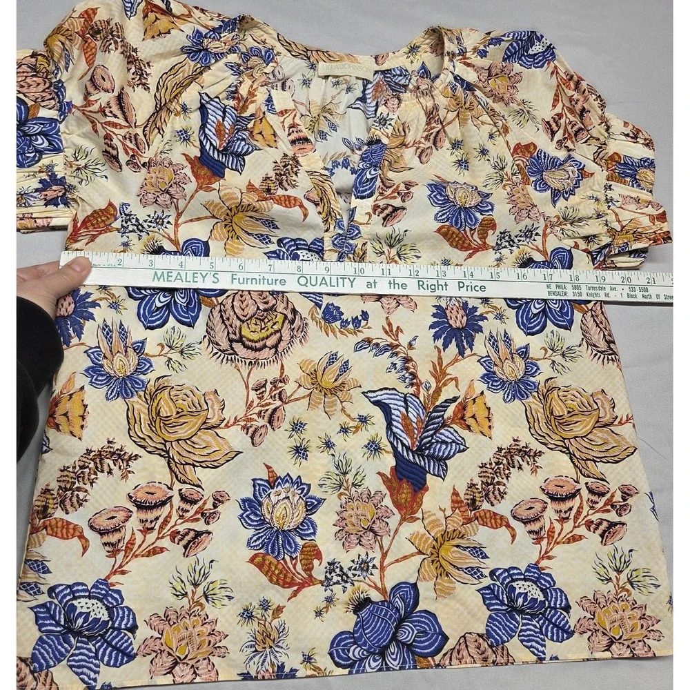 Ulla Johnson Naomi‎ Top Cotton Floral Cream Red Blue Ruched Sleeve Blouse Size 2